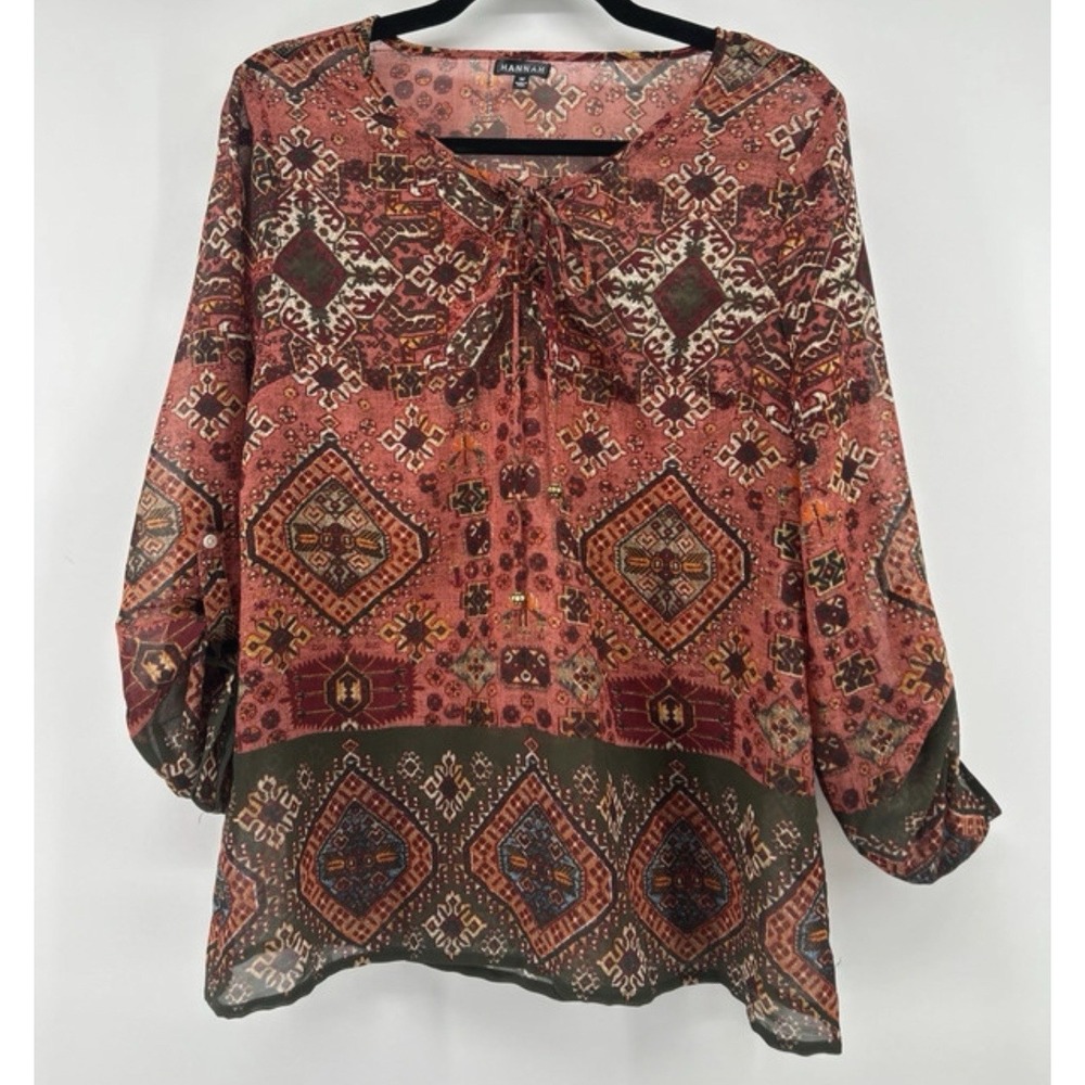 Boho Mosaic Geometric Peasant Blouse Whimsigoth Fairy Grunge Top M Earthy Vibes